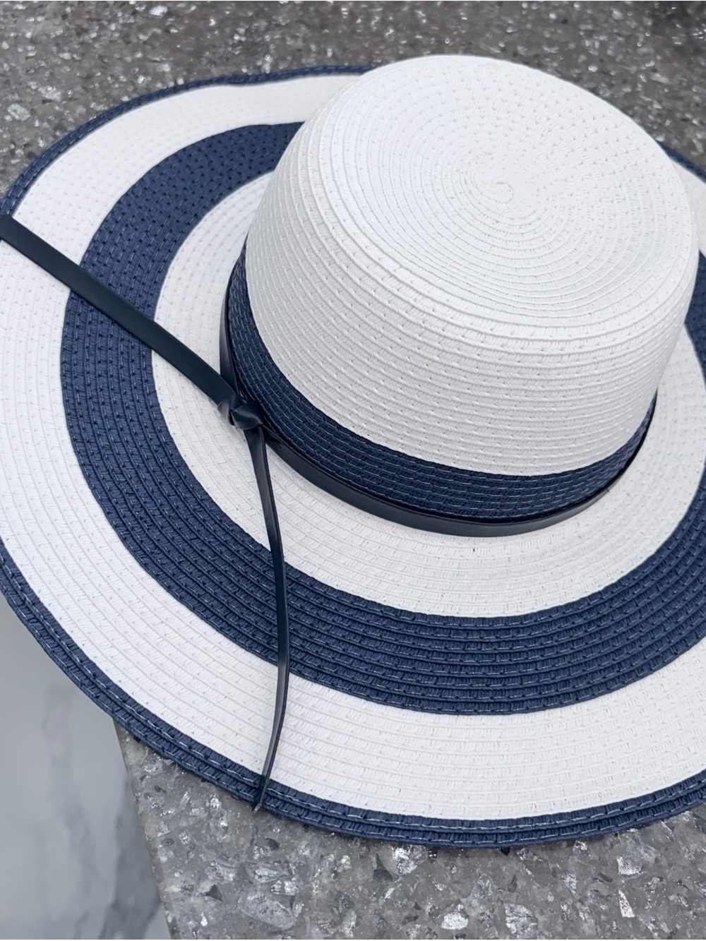 INC International Concepts Navy and White Wide Brim Straw Sun Hat